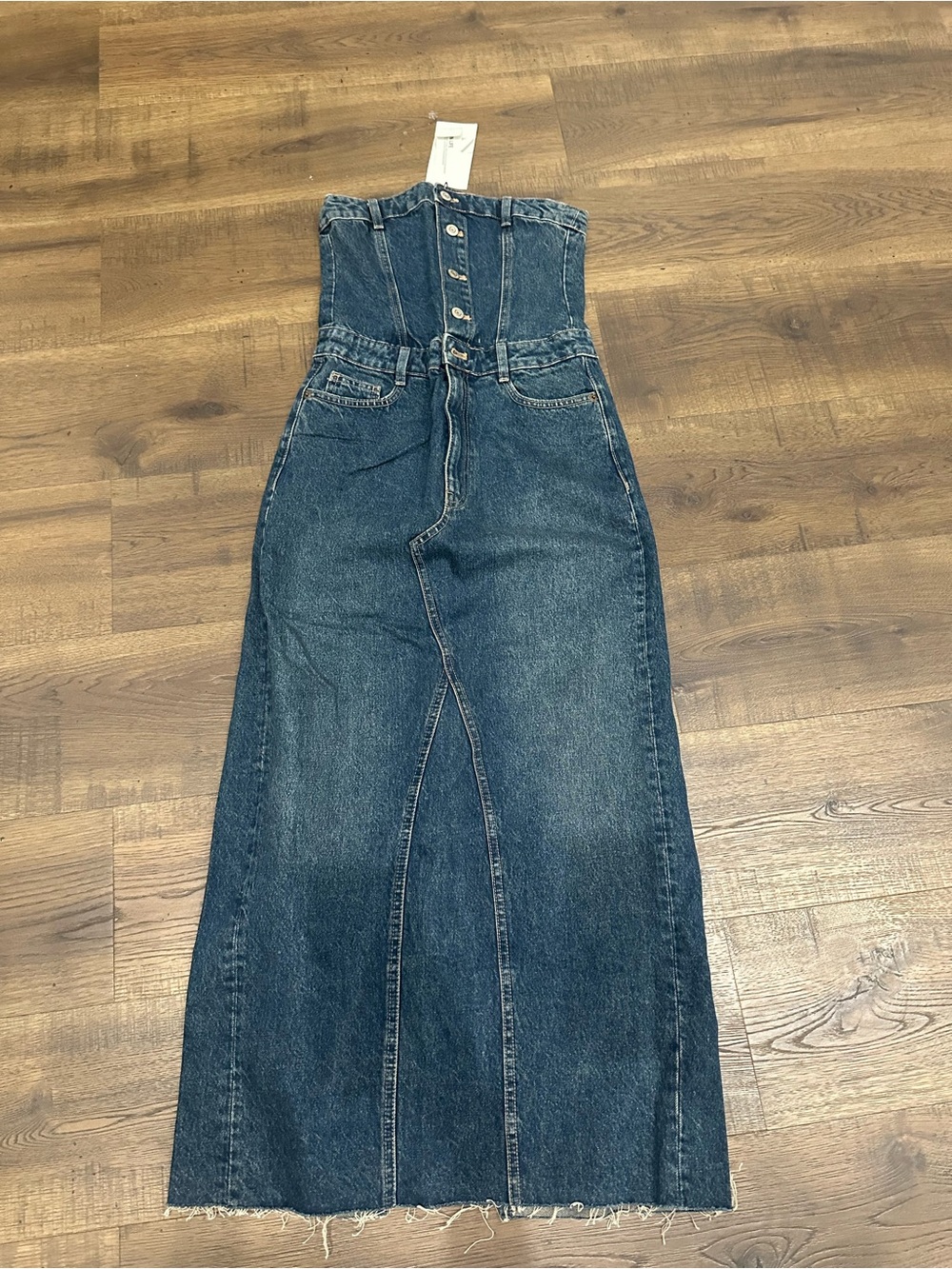 Zara Dark Blue Denim Corset-Top Maxi Skirt Jeans